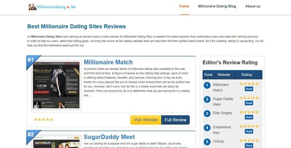 Screenshot der Homepage von MillionaireDating.me
