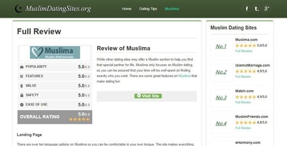 Screenshot einer Rezension auf MuslimDatingSites.org