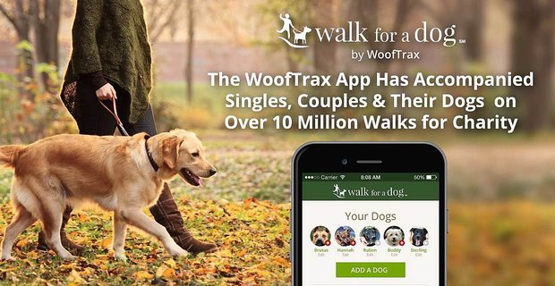 De WoofTrax-app heeft singles, stellen en hun honden begeleid op meer dan 30 miljoen wandelingen voor het goede doel