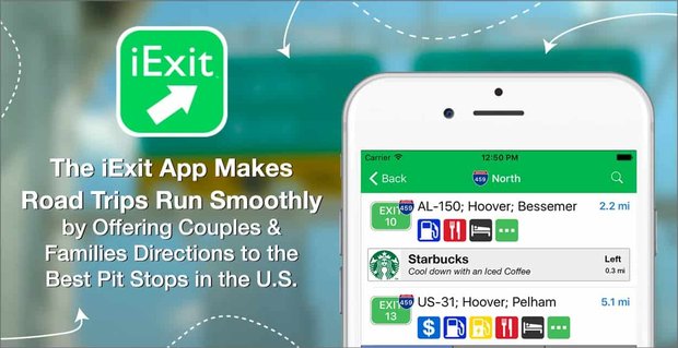 De iExit-app zorgt ervoor dat roadtrips soepel verlopen door stellen en gezinnen een routebeschrijving naar de beste pitstops in de VS aan te bieden